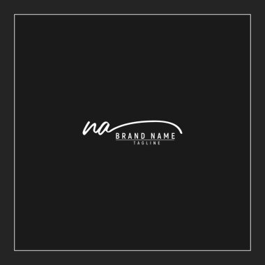 lüks NA başlangıç logosu imzalı el yazısı imzası siyah arkaplanda izole edildi