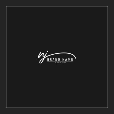 Lüks ilk NJ logosu imzalı el yazısı imzası siyah arkaplanda izole edildi