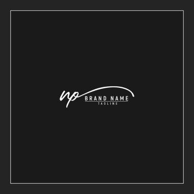 Lüks ilk NP logosu imzalı el yazısı imzası siyah arkaplanda izole edildi