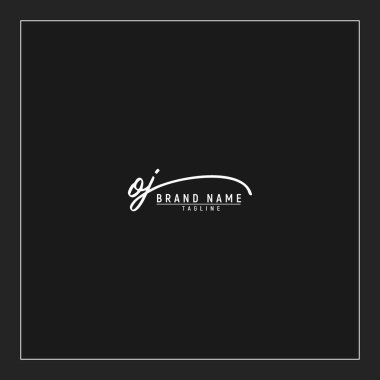 Lüks ilk OJ logosu imzalı el yazısı imzası siyah arkaplanda izole edildi