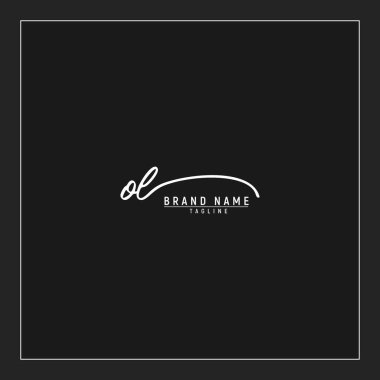 Lüks ilk OL logosu imzalı el yazısı imzası siyah arkaplanda izole edildi