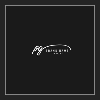 Lüks ilk PG logosu imzalı el yazısı imzası siyah arkaplanda izole edildi