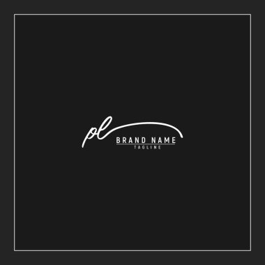 Lüks ilk PL logosu imzalı el yazısı imzası siyah arkaplanda izole edildi