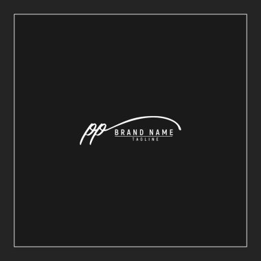 PP logosunun baş harfleri siyah arkaplanda izole edilmiş el yazısı imzası.