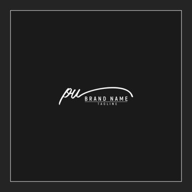 Lüks başlangıç PU logosu imzalı el yazısı imzası siyah arkaplanda izole edildi