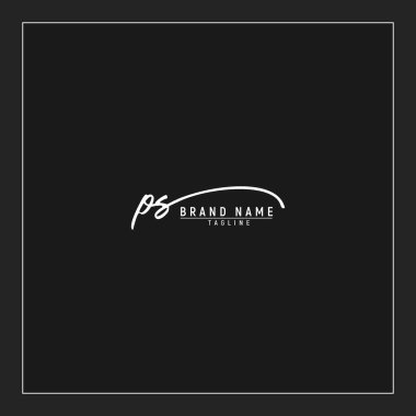 lüks PS başlangıç logosu imzalı el yazısı imzası siyah arkaplanda izole edildi
