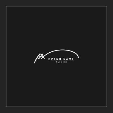 Lüks ilk PX logosu imzalı el yazısı imzası siyah arkaplanda izole edildi