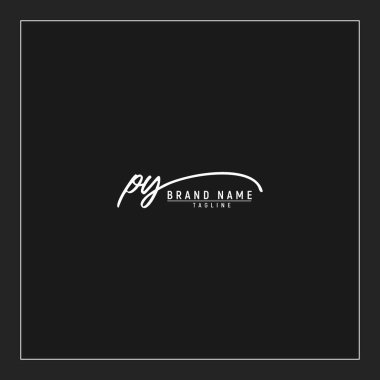 Lüks ilk PY logosu imzalı el yazısı imzası siyah arkaplanda izole edildi