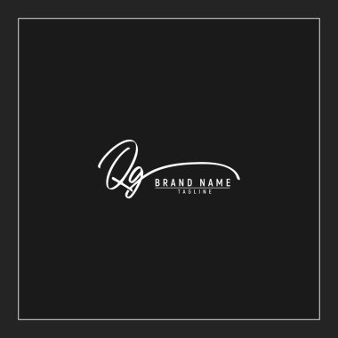 lüks QG başlangıç logosu imzalı el yazısı imzası siyah arkaplanda izole edildi