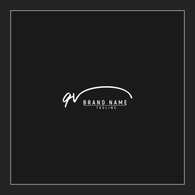 lüks QV başlangıç logosu imzalı el yazısı imzası siyah arkaplanda izole edildi