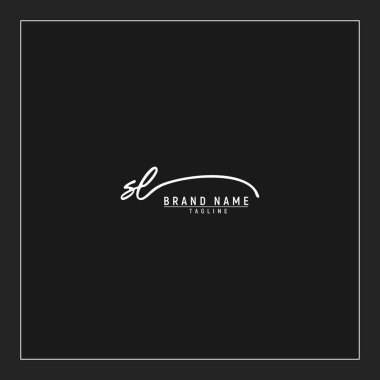 lüks ilk SL logosu imzalı el yazısı imzası siyah arkaplanda izole edildi