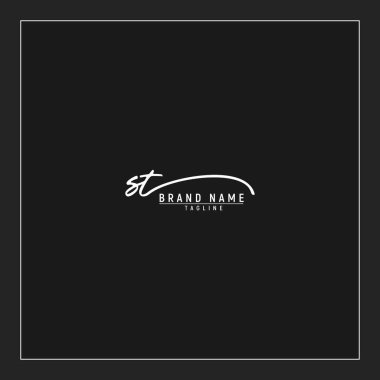 Lüks ST başlangıç logosu imzalı el yazısı imzası siyah arkaplanda izole edildi