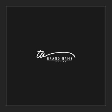 Lüks başlangıçtaki TA logosu imzalı el yazısı imzası siyah arkaplanda izole edildi