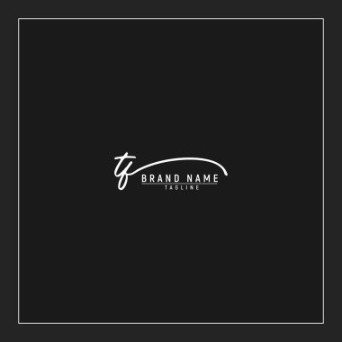 Lüks ilk TF logosu imzalı el yazısı imzası siyah arkaplanda izole edildi