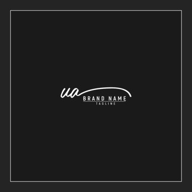 Lüks UA başlangıç logosu imzalı el yazısı imzası siyah arkaplanda izole edildi