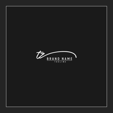 Lüks ilk TZ logosu imzalı el yazısı imzası siyah arkaplanda izole edildi