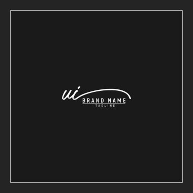 Lüks UI başlangıç logosu imzalı el yazısı imzası siyah arkaplanda izole edilmiş