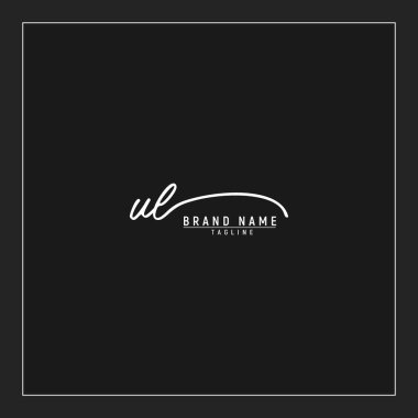 lüks UL başlangıç logosu imzalı el yazısı imzası siyah arkaplanda izole edilmiş