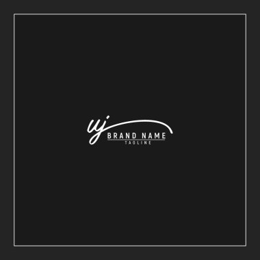 Lüks UJ logosu imzalı el yazısı imzası siyah arkaplanda izole edildi