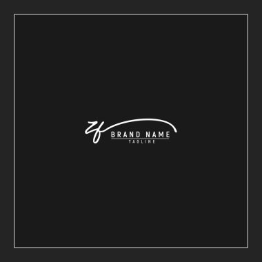 Lüks ilk ZF logosu imzalı el yazısı imzası siyah arkaplanda izole edildi