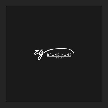 lüks ilk ZG logosu imzalı el yazısı imzası siyah arkaplanda izole edildi