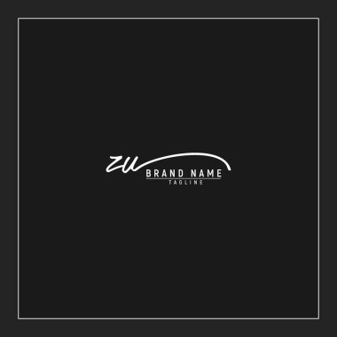 Lüks ilk ZU logosu imzalı el yazısı imzası siyah arkaplanda izole edildi