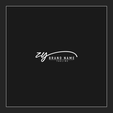 Lüks ZY başlangıç logosu imzalı el yazısı imzası siyah arkaplanda izole edilmiş