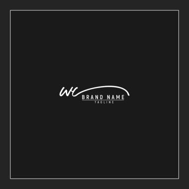 lüks WC başlangıç logosu imzalı el yazısı imzası siyah arkaplanda izole edildi
