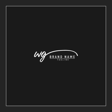 lüks ilk WG logosu imzalı el yazısı imzası siyah arkaplanda izole edildi