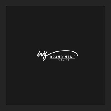 Lüks ilk WF logosu imzalı el yazısı imzası siyah arkaplanda izole edildi
