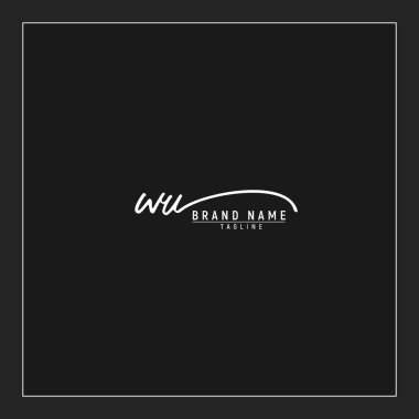 lüks WU logosunun baş harfleri imzalı el yazısı siyah arkaplanda izole edilmiş.