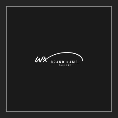 lüks ilk WX logosu imzalı el yazısı imzası siyah arkaplanda izole edildi