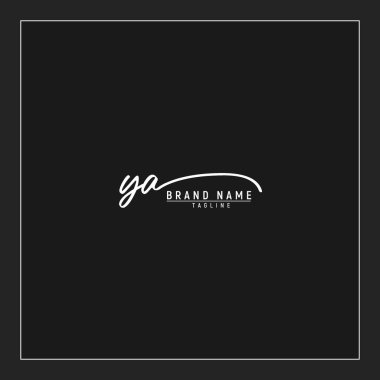 Lüks YA başlangıç logosu imzalı el yazısı imzası siyah arkaplanda izole edilmiş