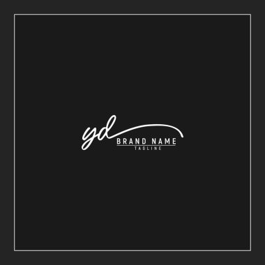 lüks ilk YD logosu imzalı el yazısı imzası siyah arkaplanda izole edildi
