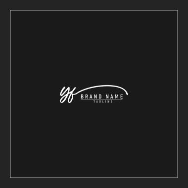 Lüks ilk YF logosu imzalı el yazısı imzası siyah arkaplanda izole edildi