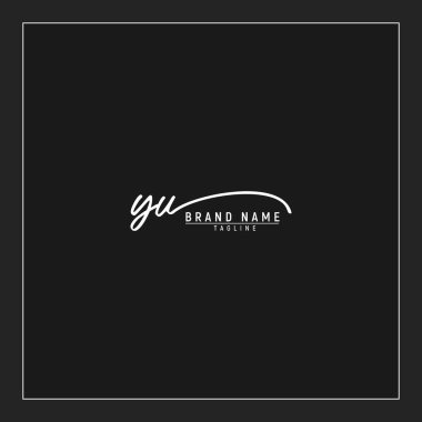 Lüks ilk YU logosu imzalı el yazısı imzası siyah arkaplanda izole edildi