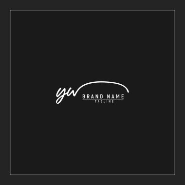 Lüks ilk YW logosu imzalı el yazısı imzası siyah arkaplanda izole edildi