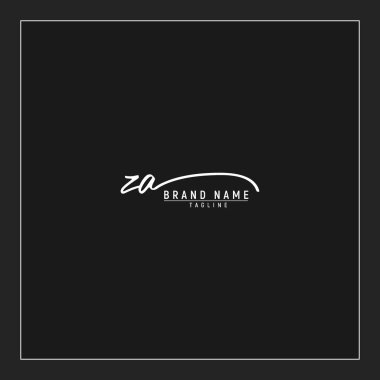 Lüks ZA başlangıç logosu imzalı el yazısı imzası siyah arkaplanda izole edildi