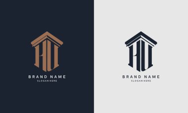 Sütun elementli HU logosunun baş harfleri. Hukuk firması için en iyisi, yasal, avukat vektör monogram tasarımı.