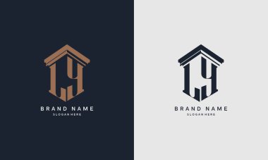 Sütun elementli LY logosunun baş harfleri. Hukuk firması için en iyisi, yasal, avukat vektör monogram tasarımı.