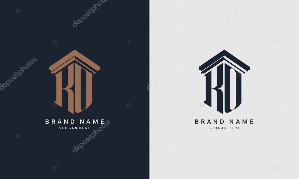 Initials KO logo with pillar element. Best for law firm company, legal, lawyer vector monogram design.