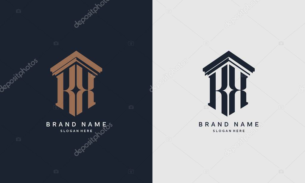 Initials KX logo with pillar element. Best for law firm company, legal, lawyer vector monogram design.