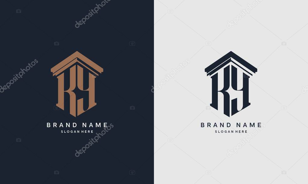 Initials KY logo with pillar element. Best for law firm company, legal, lawyer vector monogram design.