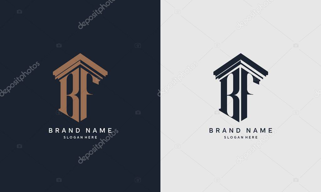 Initials BF logo with pillar element. Best for law firm company, legal, lawyer vector monogram design.