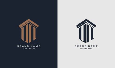 Sütun elementi ile BM logosunun baş harfleri. Hukuk firması için en iyisi, yasal, avukat vektör monogram tasarımı.