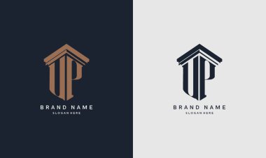 Sütun elementli UP logosunun baş harfleri. Hukuk firması için en iyisi, yasal, avukat vektör monogram tasarımı.