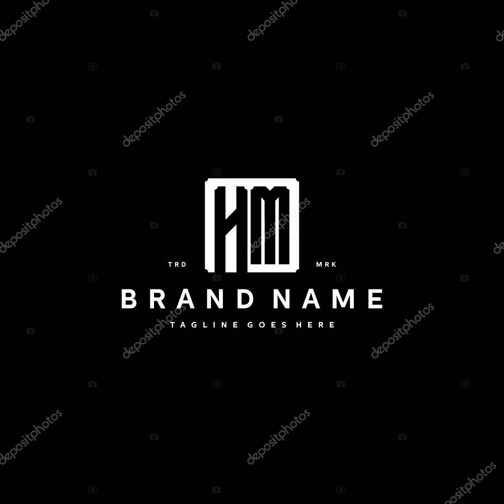 HM monogram logo initials with square rectangular shape isolated on black background initials vector graphic template