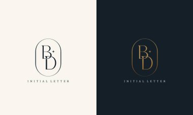 Altın daire çerçeveli birinci sınıf BD logosu. Lüks paraf tasarımı minimal modern yazı tipi.