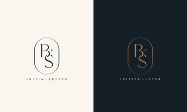Altın çerçeveli BS logo monogramı. Lüks paraf tasarımı minimal modern yazı tipi.
