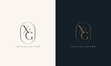 Altın daire çerçeveli XG logosu. Lüks paraf tasarımı minimal modern yazı tipi.